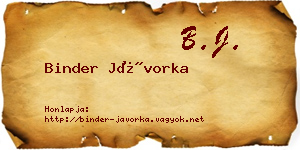 Binder Jávorka névjegykártya